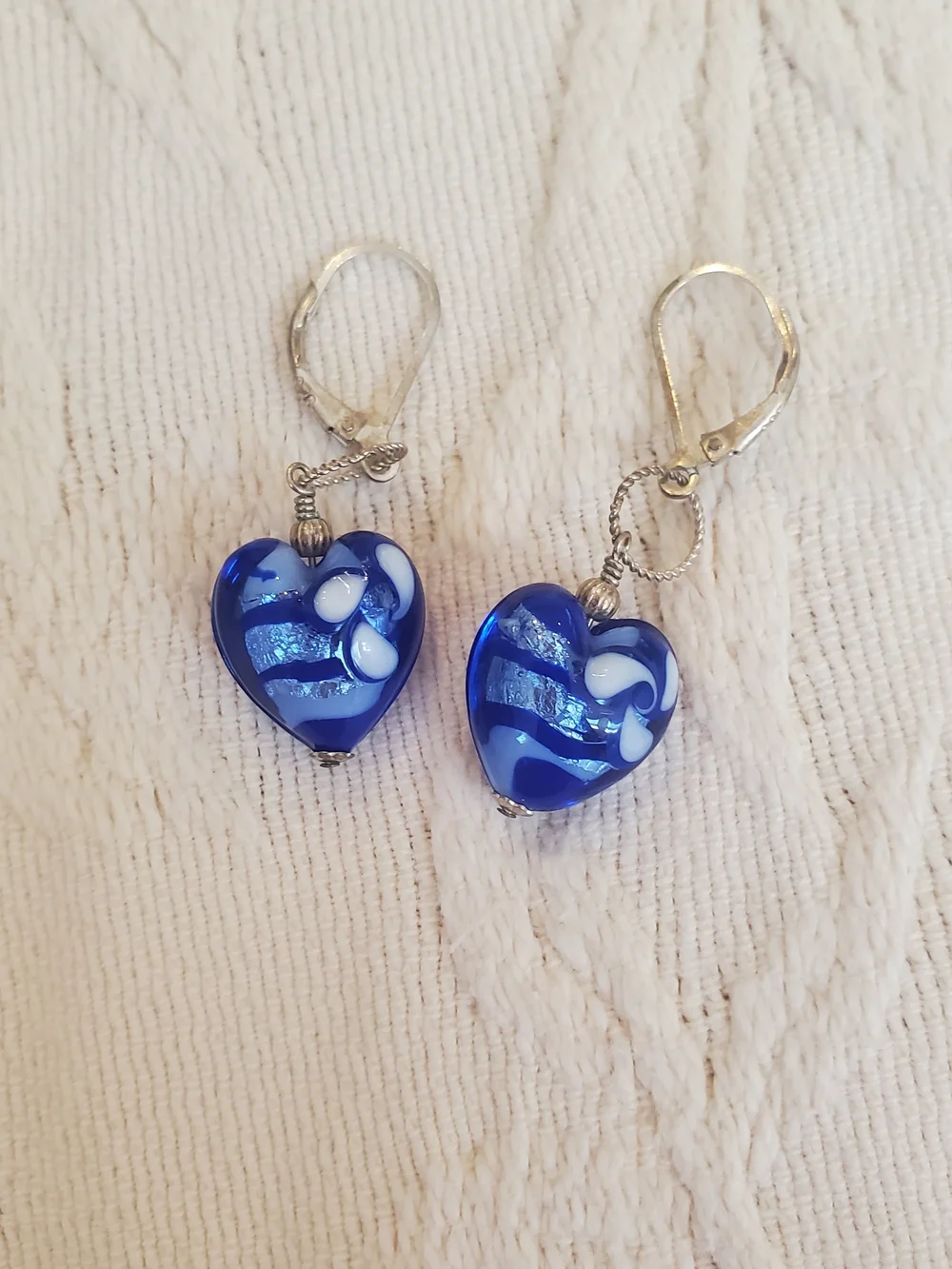 Blue Heart Glass Drop Earrings